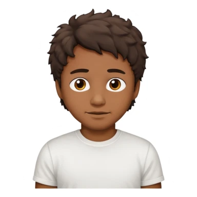 Homme brun cheveux court ondulé. Métisse. Yeux marrons très foncé. Avec t-shirt blanc avec du duvet  sticker