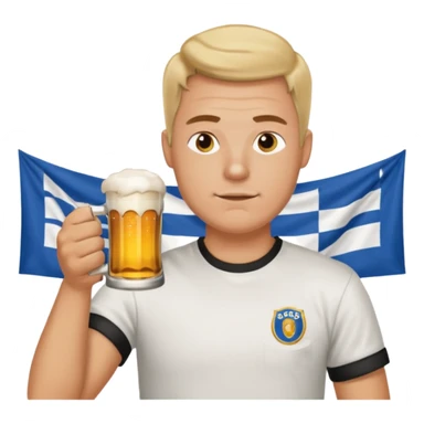 Men with Bolsdorf shirt drinks beer and watches race sticker