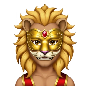 a man, with a vest,  wear half-face golden Lion masquerade mask sticker