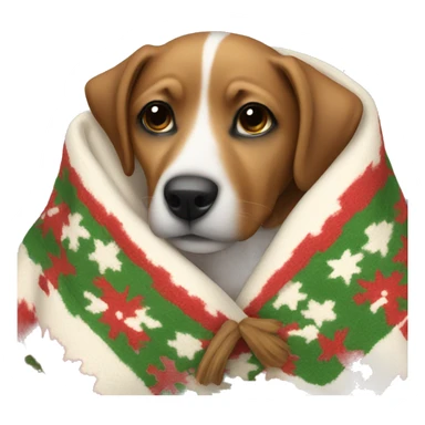 dog snuggled in Christmas blanket sticker
