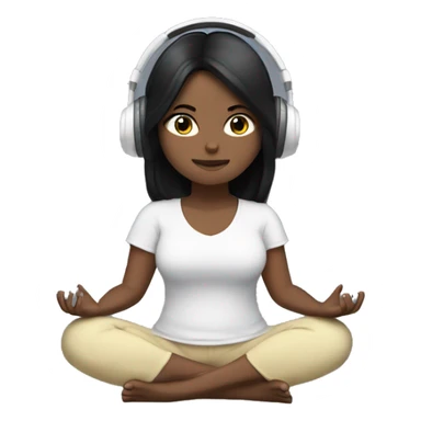 White girl with black hair meditating with headphones one sticker
