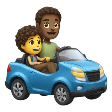 man riding a car with a boy sticker