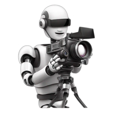 robot director holding a film camera sticker