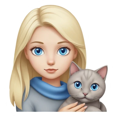 Blonde girl with blue eyes and grey cat sticker