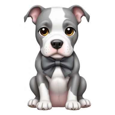 White and dark grey pitbull sitting cute with bow sticker