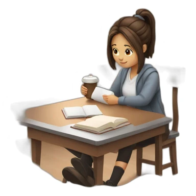 Cute girl full body studying and sipping coffee sticker