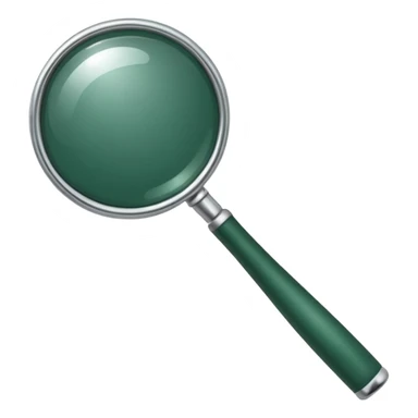 magnifying glass with body and handle fully dark green, glass white or transparent sticker