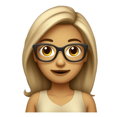 Chica con pelo castaño rizado longitud mediana. Con gafas beige. Sonriente y con vestido. sticker