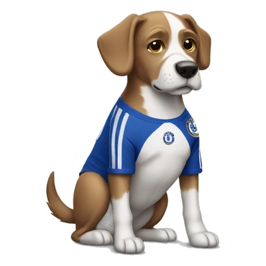 Dog wearing a Chelsea shirt sticker