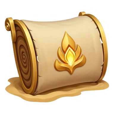 desert magic scroll object icon, ancient parchment with glowing sand symbols, sand dust floating, fantasy desert artifact, 3D cartoon, mobile game icon style, centered, clean background, no text, no watermark
 sticker