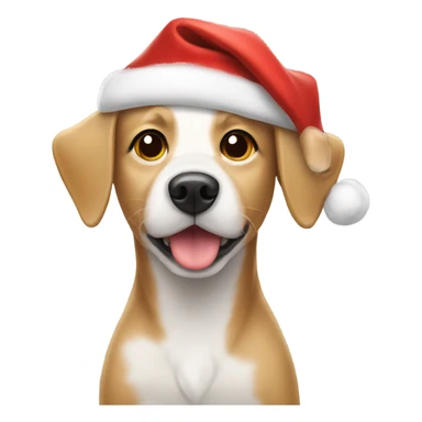 Tan and white dog wearing Christmas hat sticker