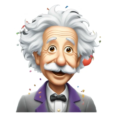happy albert einstein with lots of colourful confetti and party balloons sticker