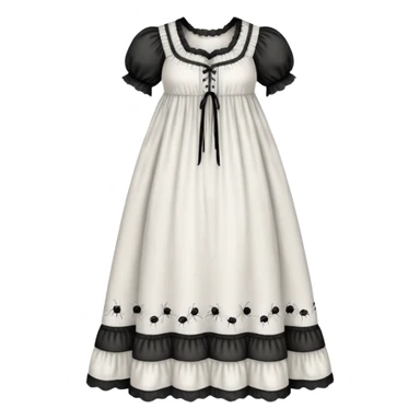 White victorian nightgown with black bugs crawling around pattern sticker