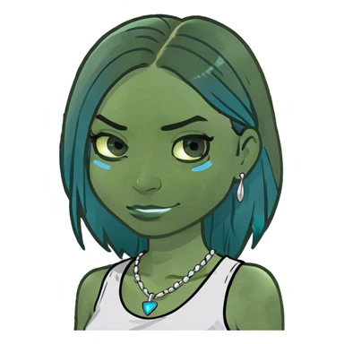 A digital emoji-style illustration of a female character with long, straight black hair, wearing a white tank top. Her eyes are closed, and she has a sad facial expression with downturned lips. Two blue tear streaks are flowing from her eyes. sticker