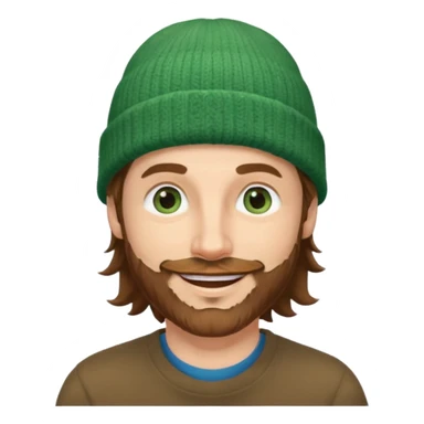white man
aged 40,
Blue eyes, 
mid length brown wavy hair,
Green beanie hat,
Stubble
Smiling and winking sticker