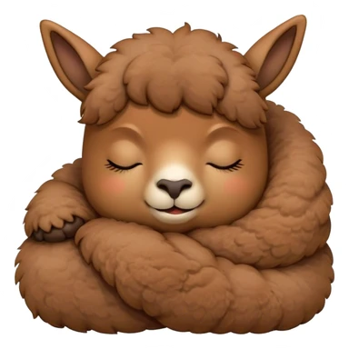 Meme-Worthy Cute Sleeping Brown Alpaca Portrait Emoji, Head resting peacefully with a contented smile, showcasing a delightfully sturdy build and a luxuriously soft brown fleece, eyes shut in a serene nap, Simplified yet hilariously adorable features, highly detailed, glowing with a soft, drowsy light, high shine, relaxed and utterly lovable, stylized with an air of playful laziness, bright and heartwarming, soft glowing outline, capturing the essence of a comically sleepy alpaca, so meme-worthy it feels like it could instantly become the next viral sensation of adorable slumber! sticker
