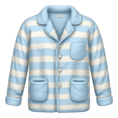emoji of an isolated fluffy fleece pajama top with soft pastel vertical stripes, plush fuzzy texture, light grey and pastel blue tones, button-down long sleeves, neatly folded flat-lay, no person, no body, no mannequin, cozy warm winter mood, soft shading sticker