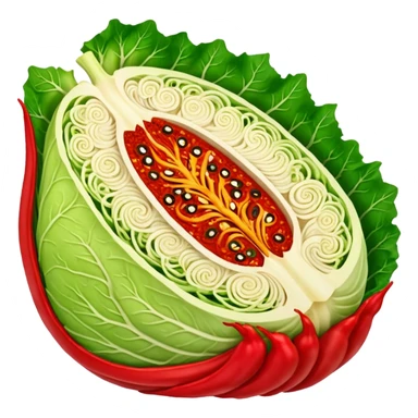 spicy napa cabbage cross-section all red with chili seasoning no face sticker