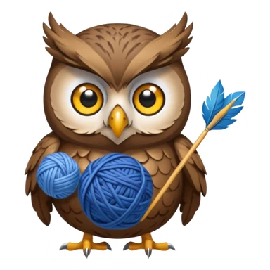 Owl holding blue yarn ball and knitting needles sticker