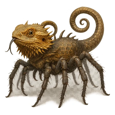 a creature that is a mix of a spider, a bearded dragon, and a snake, with features from all three animals blended together in a creative way, fantasy creature, detailed, imaginative sticker