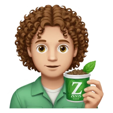 White Man with pretty Curley brown hairholding Zyn spearmint snus sticker