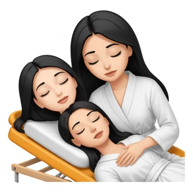 mulher branca cabelo longo e preto aplicando cilios em outra mulher que esta deitada em uma maca de olhos fechados sticker