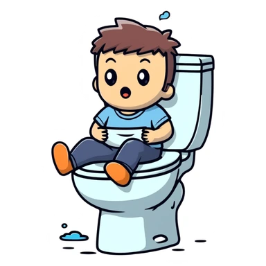 A person with a shocked expression sitting on toilet feeling the splash sticker