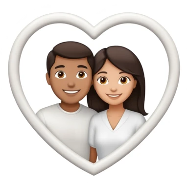 A couple with dark brown hair and mixed skin tone inside a white heart sticker