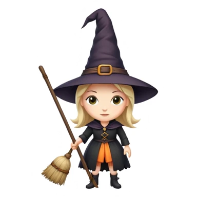 witch with pointed hat and broom sticker