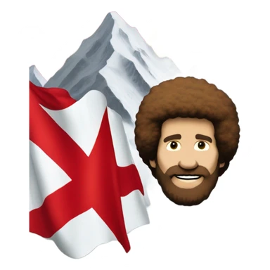 bob ross painting with a background of a hammer and sickle red flag sticker