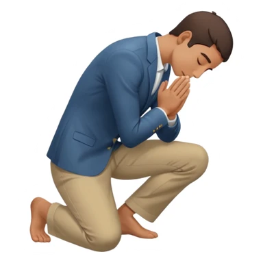 man kneeling and bowing down with forehead and hands on the ground, side angle, gesture of deep respect or surrender, simple and clear sticker
