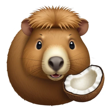 A furry capybara head attached to an oval coconut body with the coconut's natural texture sticker