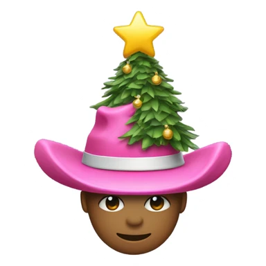 Christmas tree with pink cow boy hat on top sticker