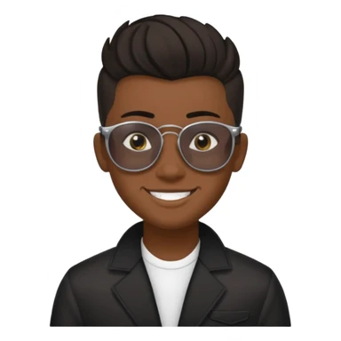 14 year old Mexican with a black pompadour with the left side of his hair a little bit on the face grinning with sunglasses sticker