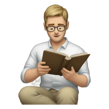 white-skinned man reading many books sticker