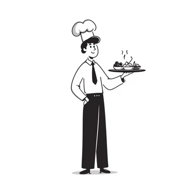 Chef in business attire with chef hat, confidently selling food products sticker