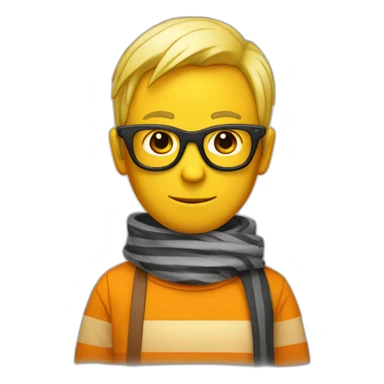 Club-Pengun-yellow penguin with black glasses dirtyblonde hair with orange tshirt and gray striped scarf sticker
