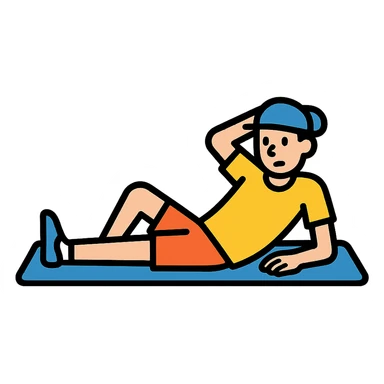 a sportsman lying on the yoga mat pretending to do streches but in fact he is not doing that
 sticker