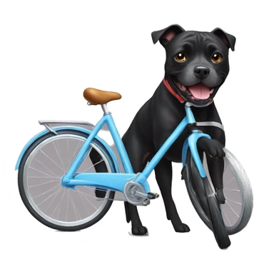 black staffie dog riding a bike sticker