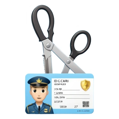 Floating black Scissors cutting in half a light blue idf soldier ID card with golden chip in 2 parts .hyper realistic sticker