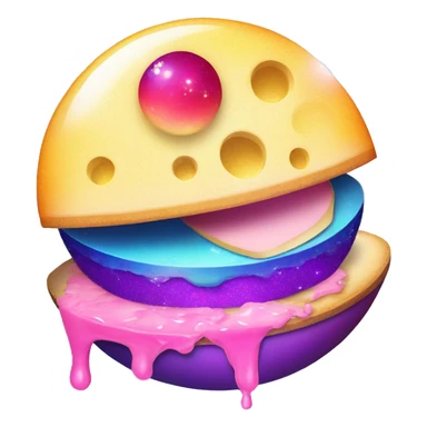sparkly glittery blue purple and pink gradient planet with a saturn ring dripping cheese sticker