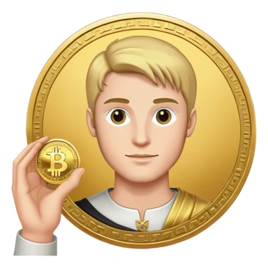 Artur the Prince holding a YUSRA cryptocurrency coin sticker