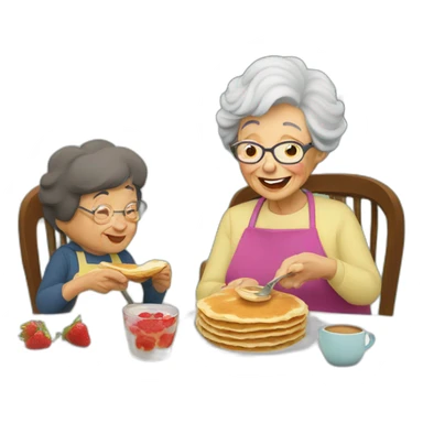 Granny eating pancakes with grandson sticker
