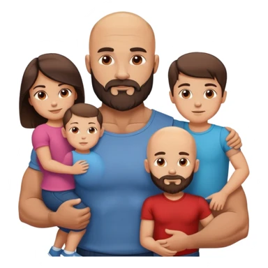 Muscular Bald man with a beard with his young beautiful brunette wife and their 3 sons sticker