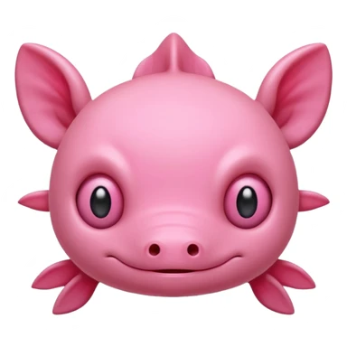 Cartoon pink axolotl face emoji, front view, flat wide head, external gills on both sides, big round eyes, small mouth, no snout, vector style, flat colors, transparent background. sticker