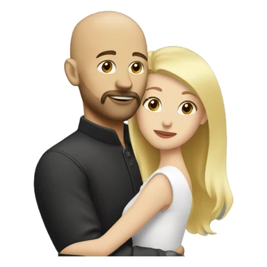 Bald man with a blonde beard kissing his young brunette wife sticker