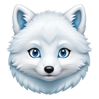 Cinematic Cute Arctic Fox Portrait Emoji, Head tilted playfully and inquisitively, featuring a silky, pure white Fur with delicate hints of icy blue on the ears and muzzle, round, sparkling eyes filled with curious charm, Simplified yet irresistibly adorable features, highly detailed, glowing with a warm, friendly glow, high shine, affectionate and spirited, stylized with a touch of frosty whimsy, bright and endearing, soft glowing outline, capturing the essence of a mischievous yet loving arctic fox, so playful it feels like it could frolic out of the screen and into your arms! sticker