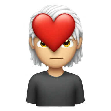 white hair medium long male, holding red heart  sticker