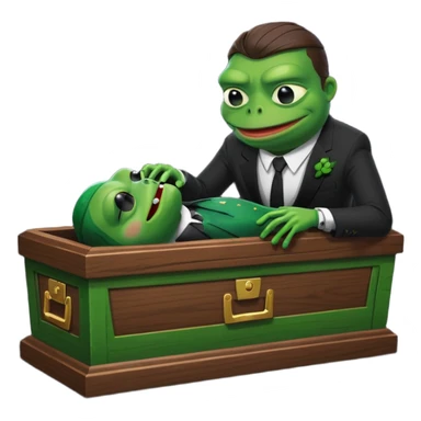 A coffin with "ECHO" written on it, being nailed shut by a Pepe the frog character. sticker