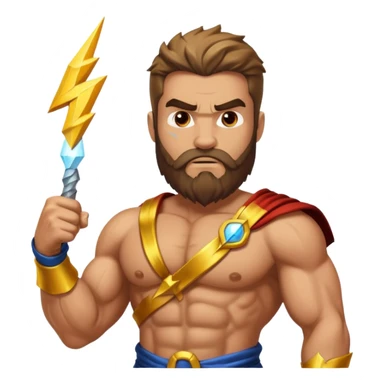 An emoji of the Greek god Zeus. He is a powerful, bearded man with a serious expression, holding a lightning bolt. sticker